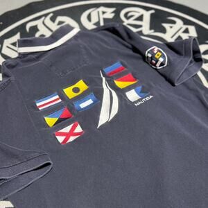 Nautica Navy Embroidered Sailboat Flags Design Polo Shirt